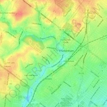Mappa topografica Ashmead Village, altitudine, rilievo