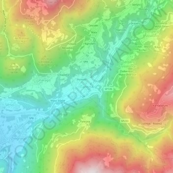 Mappa topografica Canezza, altitudine, rilievo
