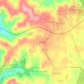 Mappa topografica Perulheira, altitudine, rilievo