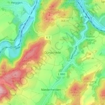 Mappa topografica Dünschede, altitudine, rilievo