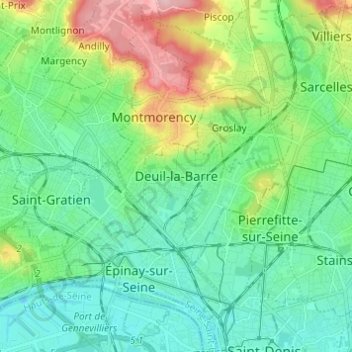 Mappa topografica Deuil-la-Barre, altitudine, rilievo