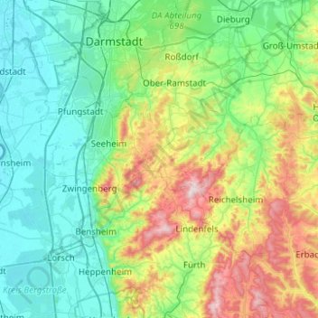 Mappa topografica Modautal, altitudine, rilievo