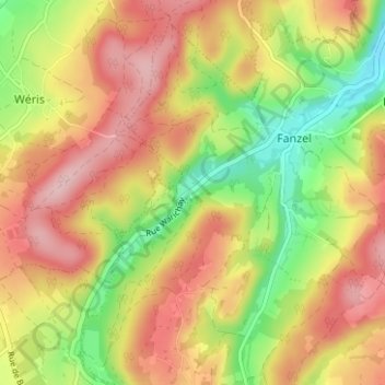 Mappa topografica Eveux, altitudine, rilievo