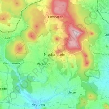 Mappa topografica Niedenstein, altitudine, rilievo