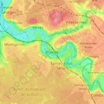 Mappa topografica Brunoy, altitudine, rilievo