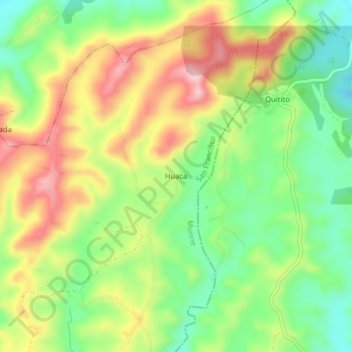 Mappa topografica Huaca, altitudine, rilievo