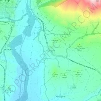 Mappa topografica Vilamitjana, altitudine, rilievo