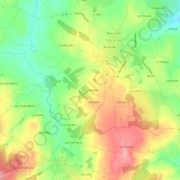 Mappa topografica Le Cheyroux, altitudine, rilievo