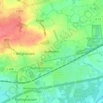 Mappa topografica Suderwich, altitudine, rilievo