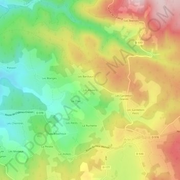 Mappa topografica Les Raviers, altitudine, rilievo