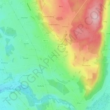 Mappa topografica Börwang, altitudine, rilievo