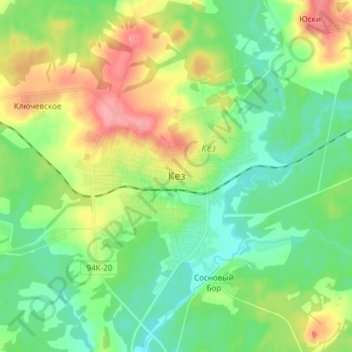 Mappa topografica Кез, altitudine, rilievo