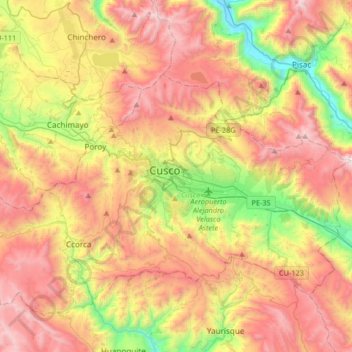 Mappa topografica Cusco, altitudine, rilievo