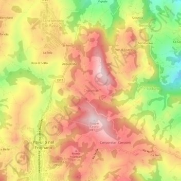 Mappa topografica Crocette, altitudine, rilievo