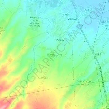 Mappa topografica Pandatung, altitudine, rilievo