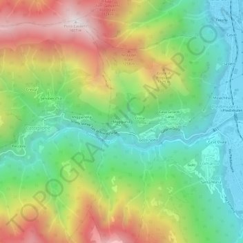 Mappa topografica Meggiana, altitudine, rilievo