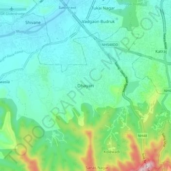 Mappa topografica Dhayari, altitudine, rilievo