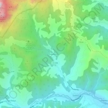 Mappa topografica Argüébanes, altitudine, rilievo