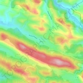 Mappa topografica Menay, altitudine, rilievo