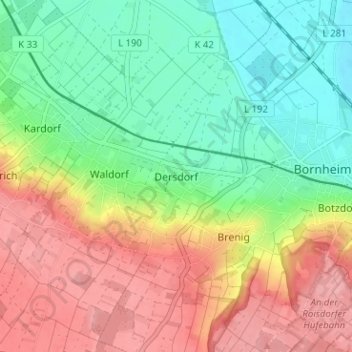 Mappa topografica Dersdorf, altitudine, rilievo