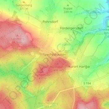 Mappa topografica Spechtshausen, altitudine, rilievo