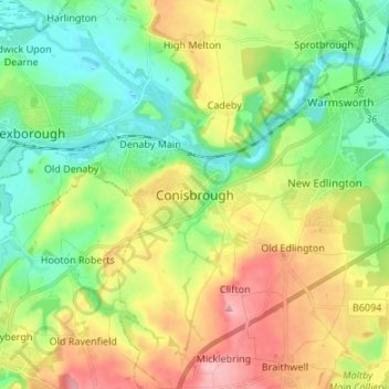 Mappa topografica Conisbrough, altitudine, rilievo