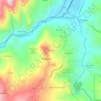 Mappa topografica Fontane, altitudine, rilievo