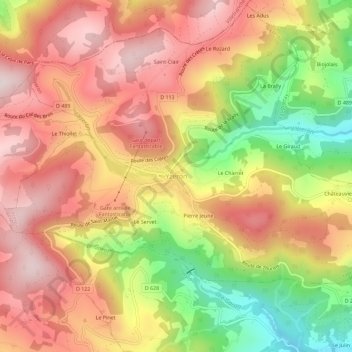 Mappa topografica Yzeron, altitudine, rilievo