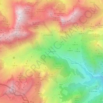 Mappa topografica Tuíza Riba, altitudine, rilievo