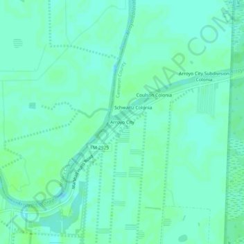 Mappa topografica Arroyo City, altitudine, rilievo