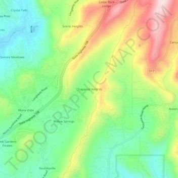 Mappa topografica Chaparral Heights, altitudine, rilievo
