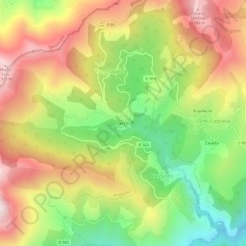 Mappa topografica Forcili, altitudine, rilievo