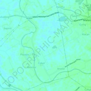 Mappa topografica Cobol, altitudine, rilievo