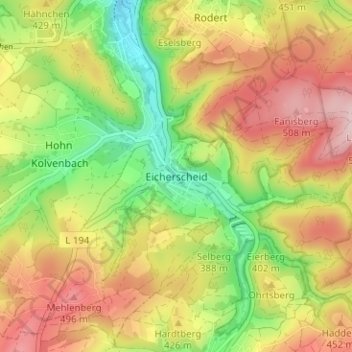 Mappa topografica Eicherscheid, altitudine, rilievo
