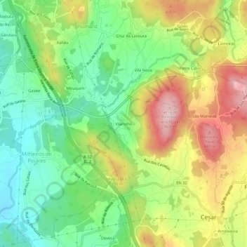 Mappa topografica Vilarinho, altitudine, rilievo