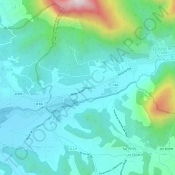 Mappa topografica Maupas, altitudine, rilievo