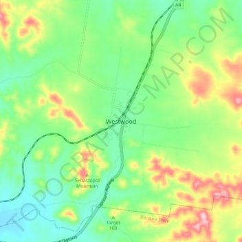 Mappa topografica Westwood, altitudine, rilievo