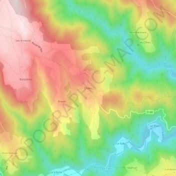 Mappa topografica Châles, altitudine, rilievo