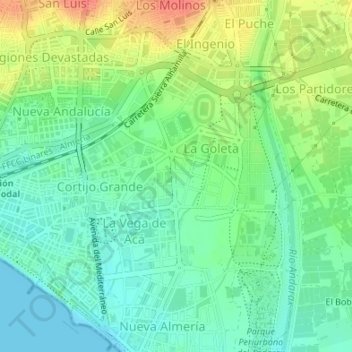 Mappa topografica Vega de Acá, altitudine, rilievo