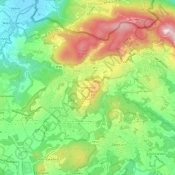 Mappa topografica Salvadonica, altitudine, rilievo