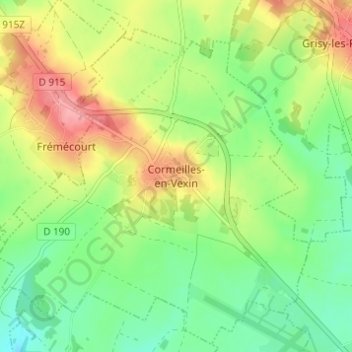 Mappa topografica Cormeilles-en-Vexin, altitudine, rilievo