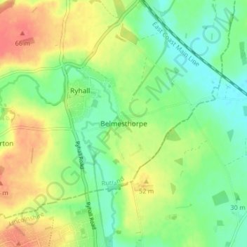 Mappa topografica Belmesthorpe, altitudine, rilievo