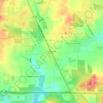 Mappa topografica Thedford, altitudine, rilievo
