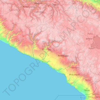 Mappa topografica Departamento de Arequipa, altitudine, rilievo