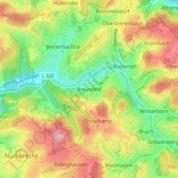 Mappa topografica Breunfeld, altitudine, rilievo