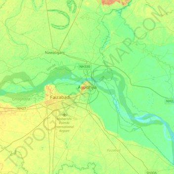 Mappa topografica Ayodhya, altitudine, rilievo