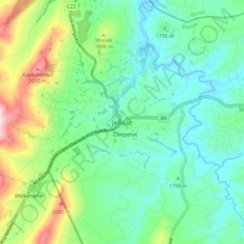 Mappa topografica Jebilat, altitudine, rilievo