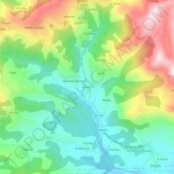 Mappa topografica Borines, altitudine, rilievo