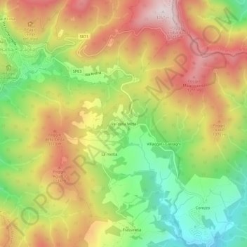 Mappa topografica Val della Meta, altitudine, rilievo