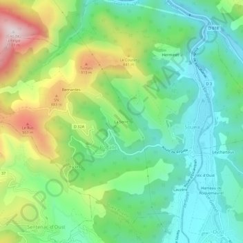 Mappa topografica La Serre, altitudine, rilievo
